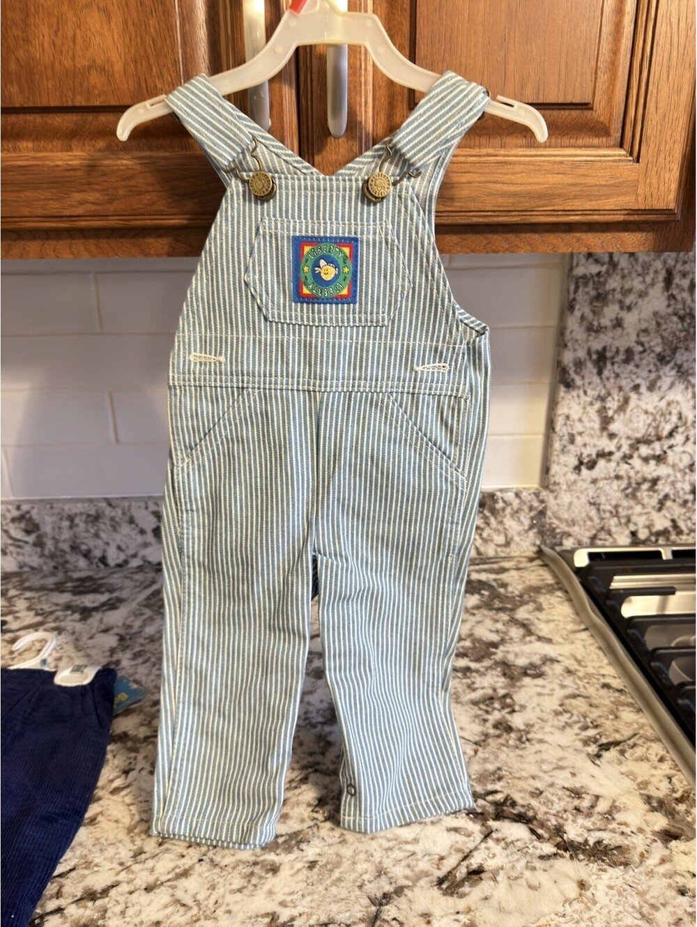 Vintage Liberty Brand Stripe Baby Bib Overalls Pants 12 Months Blue White Jean